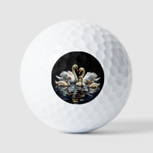 Swan Family on Black Lake Artwork Golf Balls
