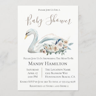 Swan Floral Neutral Baby Shower Invitation