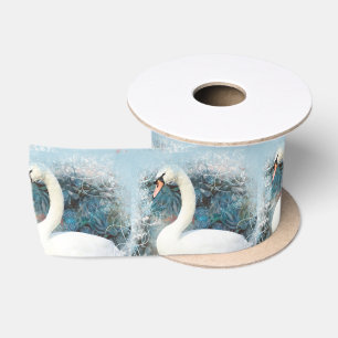 Swan floral swirl satin ribbon