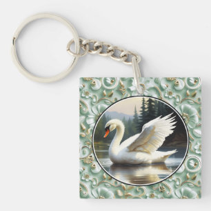 Swan Glides Gracefully on Lake Keychain