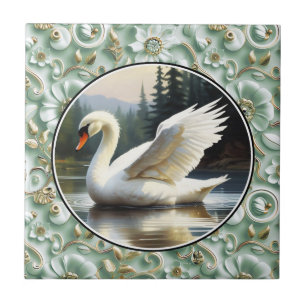 Swan Glides Gracefully on Lake Tile
