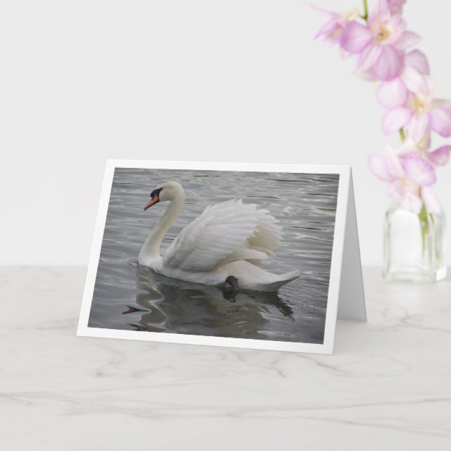 Swan Gliding in Lake Card (Orchid)