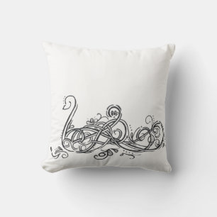 Swan Hand Drawn Fancy Throw Pillow