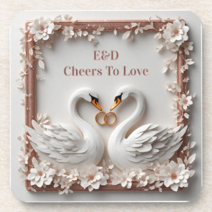 🕊️ Swan Heart Floral Frame Wedding Collection 🕊️ Coaster