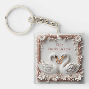 🕊️ Swan Heart Floral Frame Wedding Collection 🕊️ Keychain