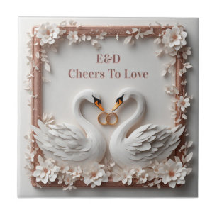 🕊️ Swan Heart Floral Frame Wedding Collection 🕊️ Tile