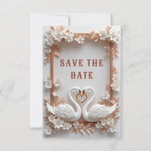 💍 Swan Heart Wedding Decor With Floral Frame 💍 Save The Date
