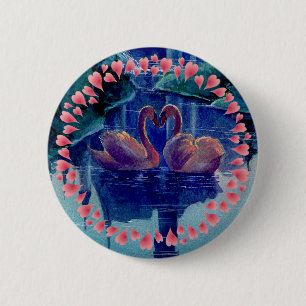 SWAN & HEARTS WREATH by SHARON SHARPE 2 Inch Round Button
