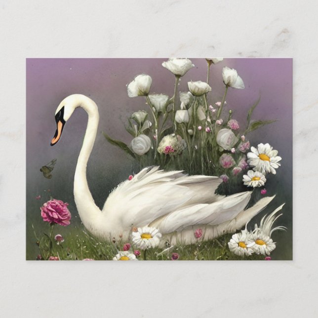 Swan in a Garden Invitation Postcard (Front)