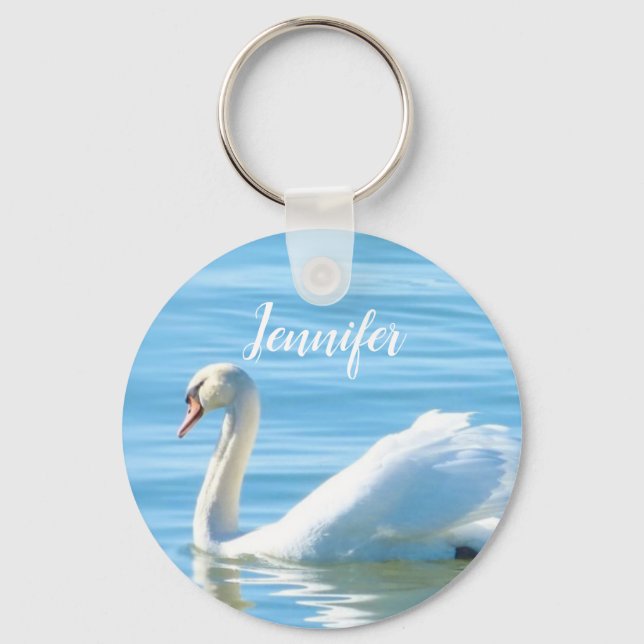 Swan in the Blue Water Personalized Name Keychain (Front)