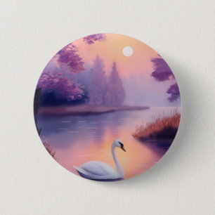 swan in the pond during sunset 2 inch round button