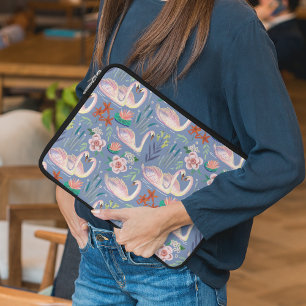 Swan in The Pound Birds Floral Botanical Laptop Sleeve