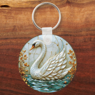  Swan Jewel Tones Stained Glass #1 Keychain
