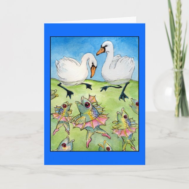 Swan Lake, dancing fish greeting card (Front)