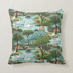Swan Lake Retro Style Paint by Number Throw Pillow