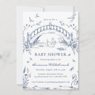 Swan Lake Toile Chinoiserie Baby Shower Invitation