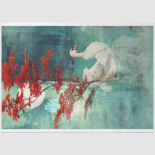 Swan Lake Turquoise & Coral Red Tree decoupage Tissue Paper