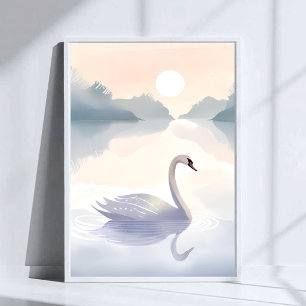 Swan Lake Watercolor Airy Light Painting Poster