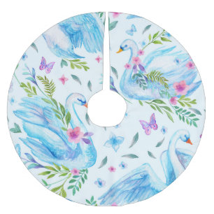 Swan lake, watercolor cute seamless pattern. brushed polyester tree skirt