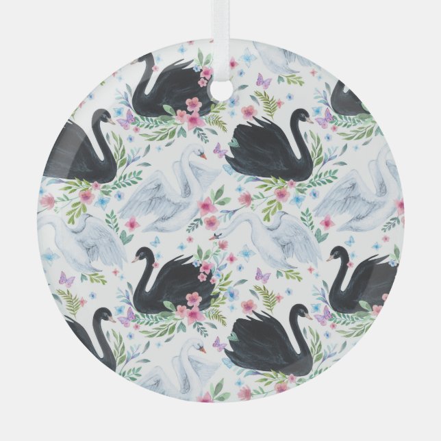 Swan Lake: Watercolor Pastel Pattern. Glass Ornament (Front)