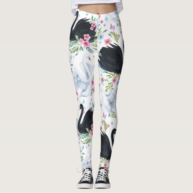 Swan Lake: Watercolor Pastel Pattern. Leggings (Front)