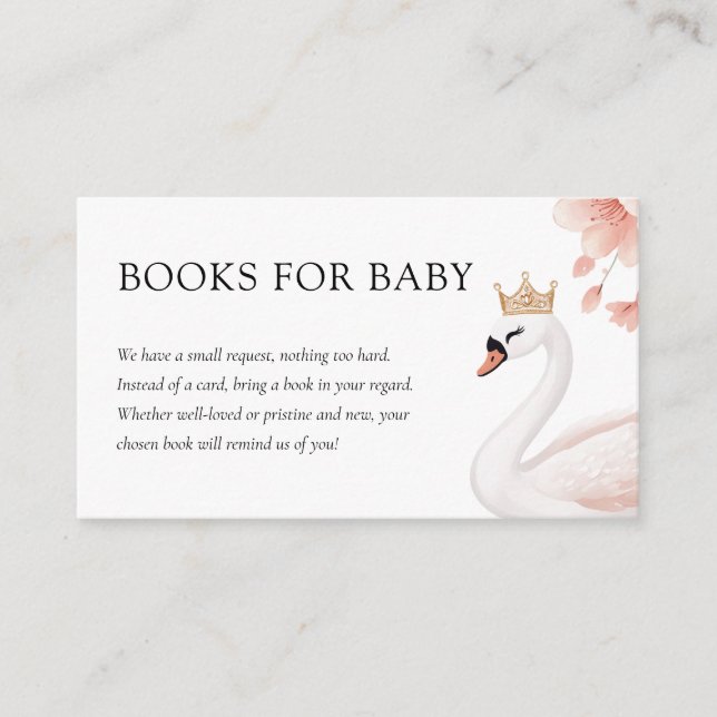 Swan Little Princess Baby Shower Books Enclosure Card (Front)