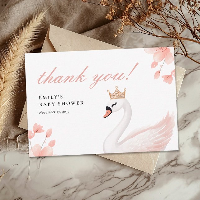 Swan Little Princess Baby Shower Thank You Card (Creator Uploaded)