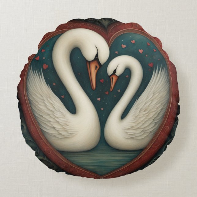 Swan Love 1 Round Pillow (Front)