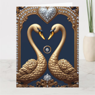 Swan Love Birds With Wedding Rings Romantic Symbol Card