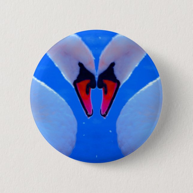 Swan Love, Romantic Heart Shaped Necks 2 Inch Round Button (Front)