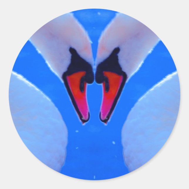 Swan Love, Romantic Heart Shaped Necks Classic Round Sticker (Front)