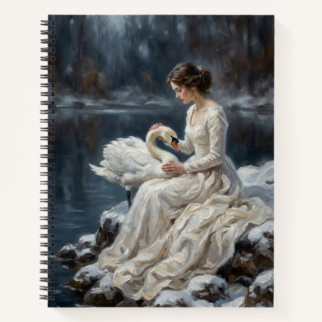 Swan Maiden Winter Lake Romance Fantasy Art Notebook (Front)