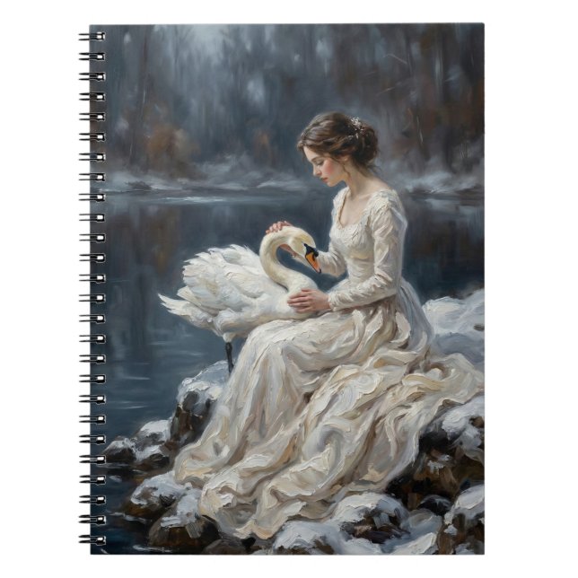 Swan Maiden Winter Lake Romance Fantasy Art Notebook (Front)