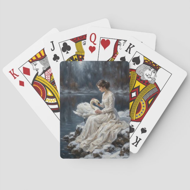 Swan Maiden Winter Lake Romance Fantasy Art Playing Cards (Back)