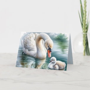 Swan Mother With Cygnet Card