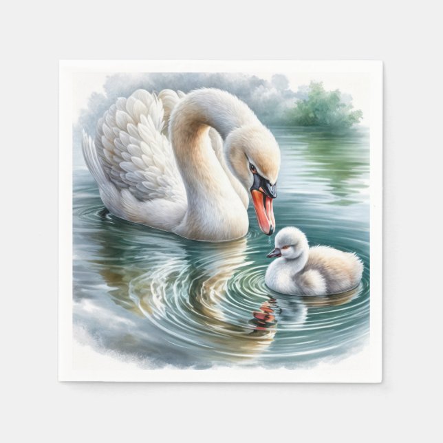 Swan Mother With Cygnet Napkin (Front)