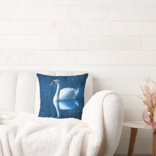Swan on Lake Throw Pillow