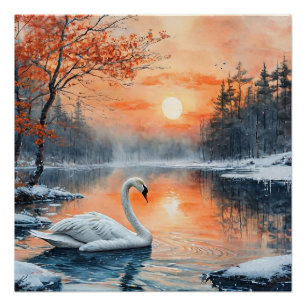 Swan on the lake poster