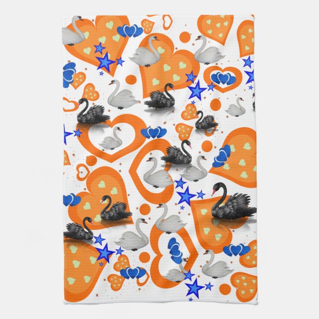Swan Orange Hearts Serviette de cuisine (Vertical)