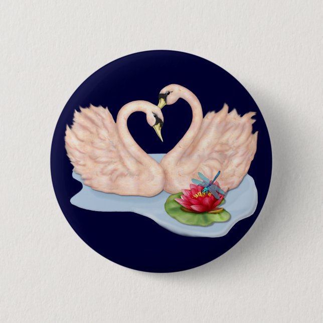 Swan Pair 2 Inch Round Button (Front)