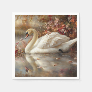 Swan Pastel Autumn Foliage Painting Napkin