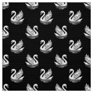 Swan Pattern 02 - White on Black Fabric