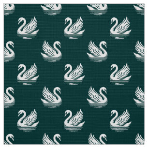 Swan Pattern 02 - White on Dark Green Fabric