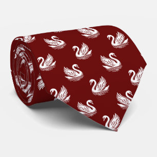 Swan Pattern 02 - White on Dark Red Tie