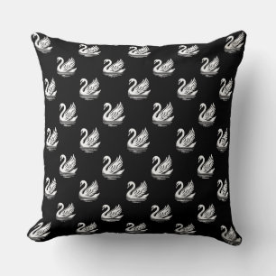 Swan Pattern - White on Black Throw Pillow
