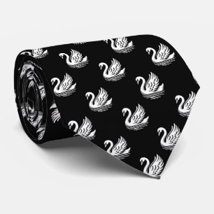 Swan Pattern - White on Black Tie
