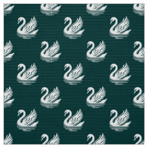 Swan Pattern - White on Dark Green Fabric