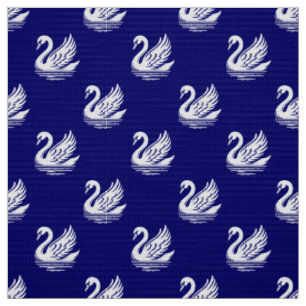 Swan Pattern - White on Deep Navy Fabric