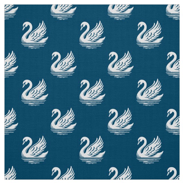 Swan Pattern - White on Ocean Blue Fabric (Swatch)