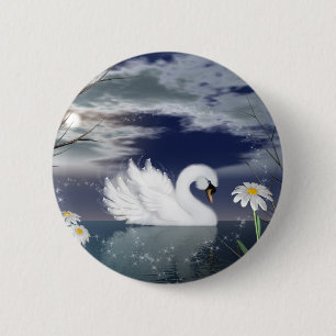 swan pin badge - enchanted swan digitally painted